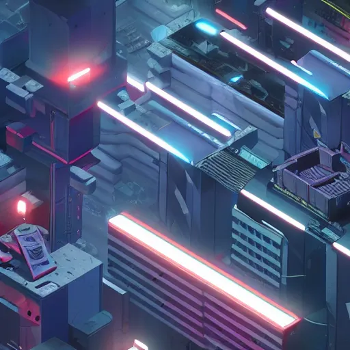 Image similar to Isometric futuristic game, 4k, dramatic lighting, high detail, mirror's edge + satoshi kon + akira