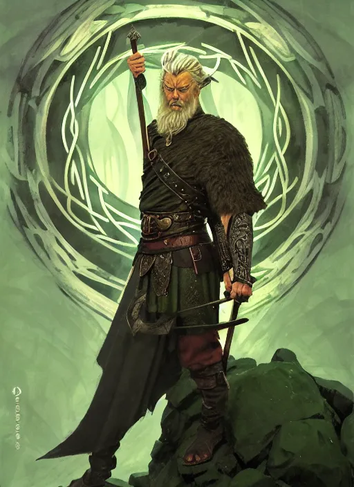 Image similar to odin scandinavian god, symmetrical face, romantic, wisdom, magical, vikings myth, masterpiece, side profile, dark armor, luminescent, sickly green colors, by greg manchess, huang guangjian, gil elvgren, sachin teng, greg rutkowski, jesper ejsing, ilya kuvshinov, dnd