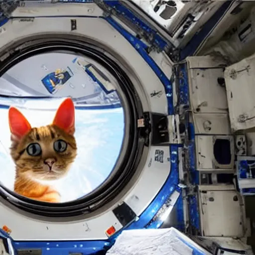 Image similar to Photo of a cat floating inside the ISS, realistic award-winning