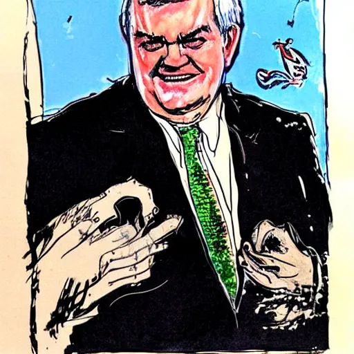 Prompt: newt gingrich painted by ralph steadman,