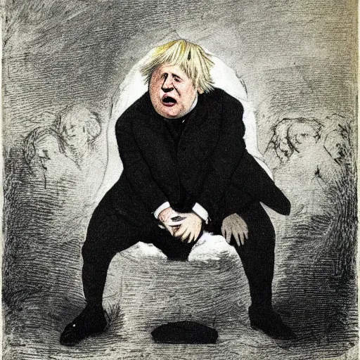 Image similar to portrait of boris johnson by goya in style of saturn devouring his son