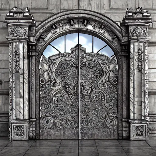 Prompt: ancient fantasy marble gate, neonpunk, mega structure, symmetric, intricate details