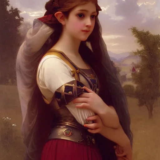 Image similar to princess Zelda Zelda Zelda looking over her shoulder by William-Adolphe Bouguereau