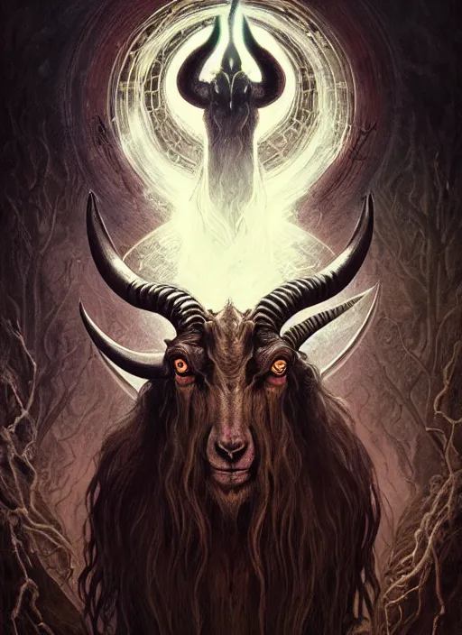 Prompt: elden ring themed orthodox baphomet goat icon tarot card portrait, piercing gaze, byzantine aesthetic, doom, religious, sinister, ornate, intricate, beautifully backlit, subtle tones, digital painting, concept art, smooth, sharp focus, illustration, art by josan gonzalez, greg rutkowski, killian eng and zdizslaw beksinski