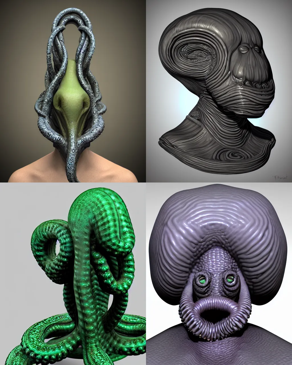 Prompt: surreal portrait tentacle alien, 3 d bust
