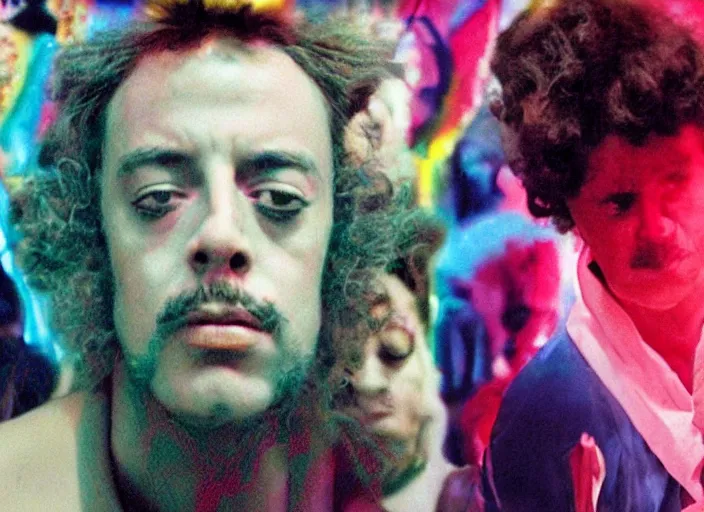 Prompt: still from art house film by alejandro jodorowsky, harmony korine and kenneth anger : : surreal scene in a picturesque setting : : close up of the actors'faces : : cinemascope, technicolor, 8 k