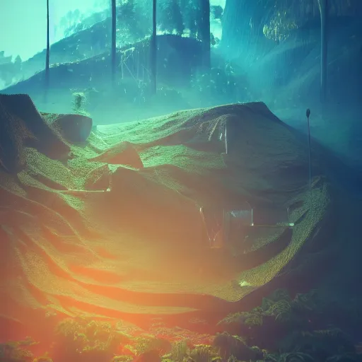 Prompt: a world of dew within every dewdrop a world of struggle, volumetric void of latent space, golden turquoise steampunk, axonometric high contrast cinematic light, mystical shadows, sharp focus, divine realm of gods, octane render,