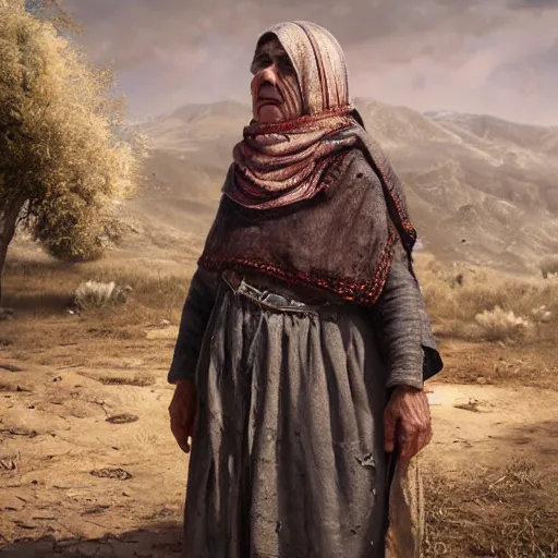 Prompt: hyperrealistic mixed media high resolution image of a beautiful Kurdish grandmother, stunning 3d render inspired art by István Sándorfi and Greg Rutkowski and Unreal Engine, perfect symmetry, dim volumetric lighting, 8k octane beautifully detailed render, post-processing, extremely hyper-detailed, intricate, epic composition, highly detailed attributes, highly detailed atmosphere, full body shot, cinematic lighting, masterpiece, trending on artstation, very very detailed, masterpiece, stunning, flawless structure, lifelike texture, perfection,