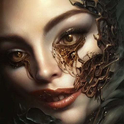 Prompt: closeup portrait shot of death of the endless, thick fancy makeup, highly detailed, digital painting, artstation, concept art, soft focus, depth of field, artgerm, tomasz alen kopera, peter mohrbacher, donato giancola, joseph christian leyendecker, wlop, boris vallejo