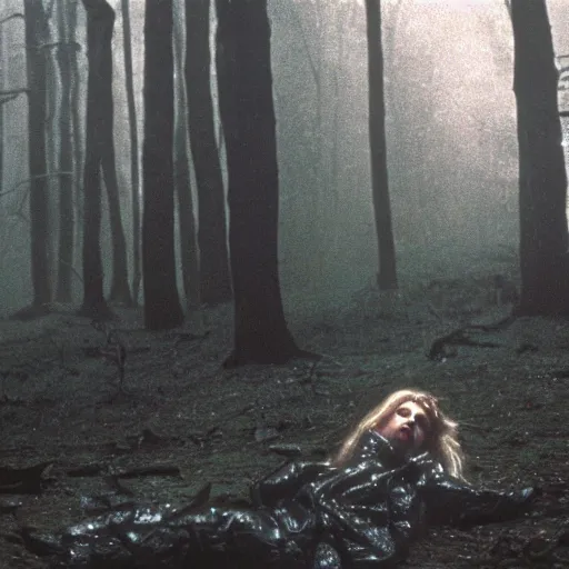 Prompt: laura palmer in the woods. still from blade runner -