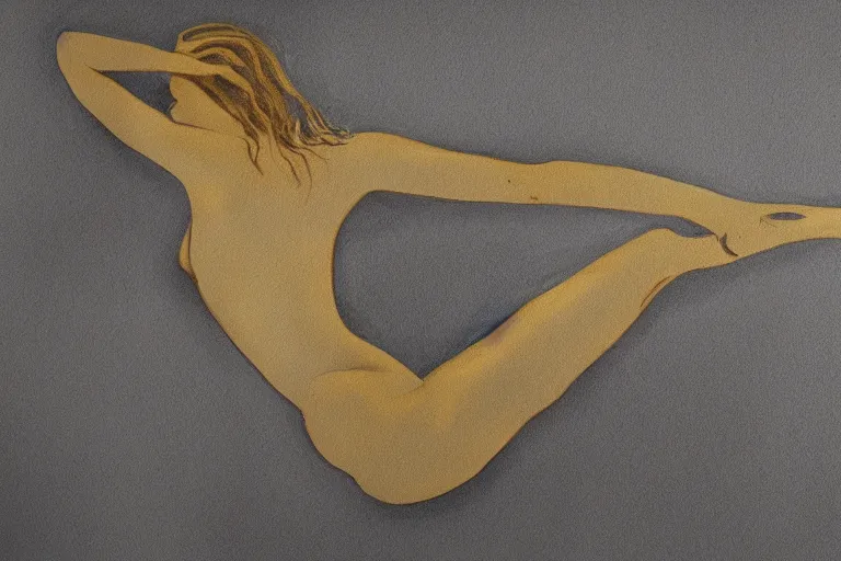 Prompt: beautiful serene swimming person, life, minimalistic golden and ink airbrush painting on white background