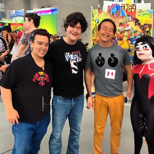 Image similar to mork, moros, kar, and dinshu go to comic con