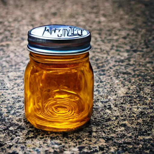 Prompt: a tiny winnie the pooh head = a jar of honey, surreal, realism