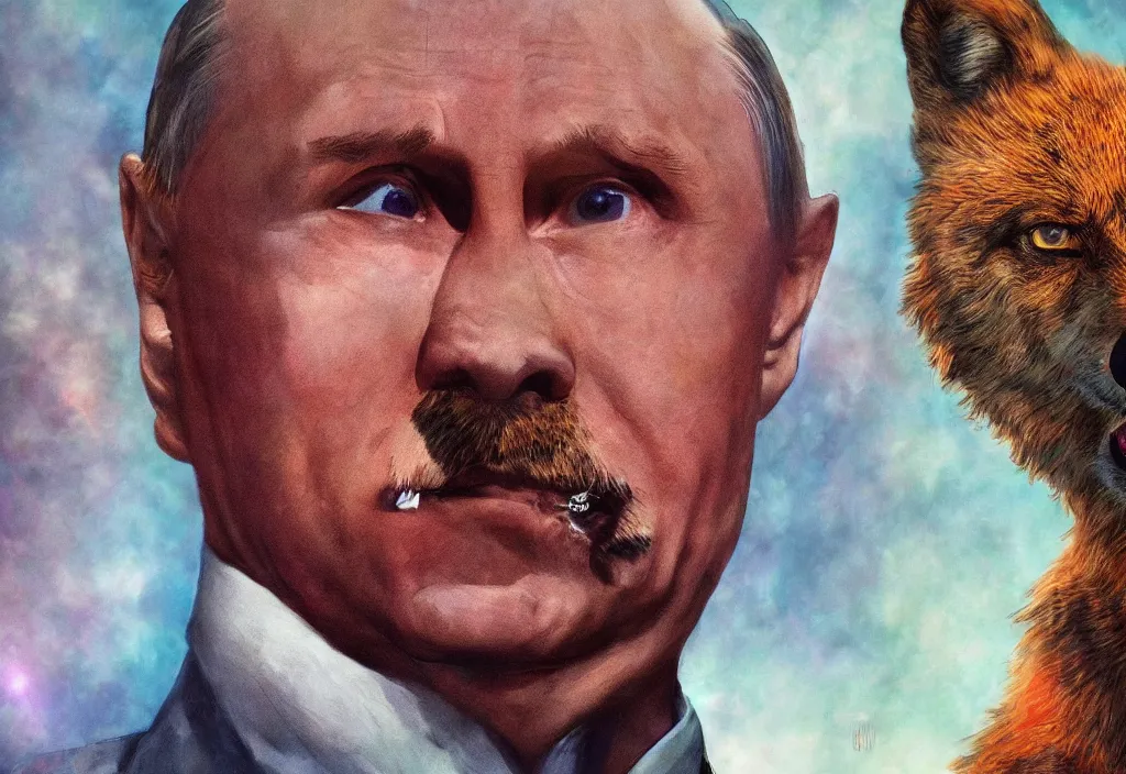 Prompt: putin morphing into a lenin wolf, artstation, high detail, colorful lighting