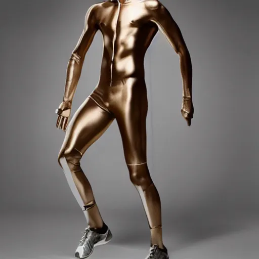 Prompt: a beautiful athletic male metal manequin, photographed by erwin olaf