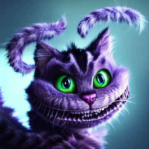 Image similar to full body pose, hyperrealistic photograph of the cheshire cat as a cute kitten, dim volumetric lighting, 8 k, octane beautifully detailed render, extremely hyper detailed, intricate, epic composition, cinematic lighting, masterpiece, trending on artstation, very very detailed, stunning, hdr, smooth, sharp focus, high resolution, award, winning photo, dslr, 5 0 mm