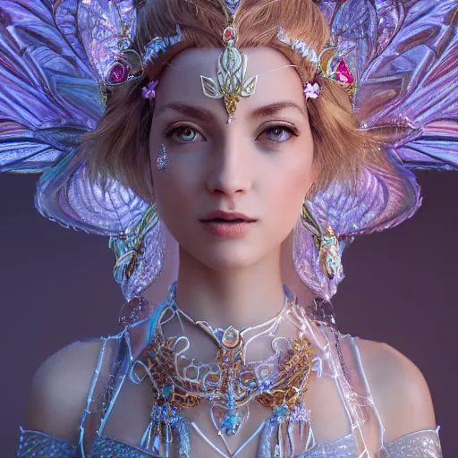 Image similar to portrait of fairy princess, glowing, ornate and intricate jewelry, jaw dropping beauty, glowing background lighting, white accent lighting, hyper detailed, fairy tale, 4 k octane render