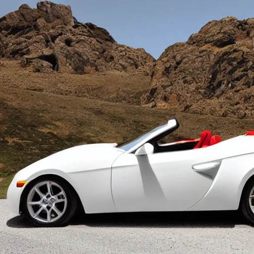 Image similar to a convertible sports car with seats covered in white fur