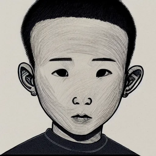 Prompt: chinese boy buzz cut one line drawing