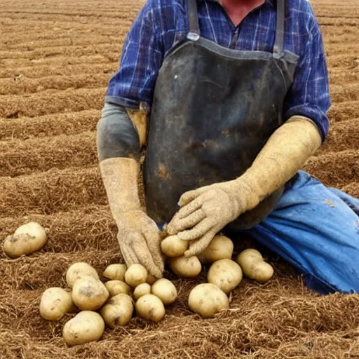 Image similar to farmer mistreating potatoes, disturbing