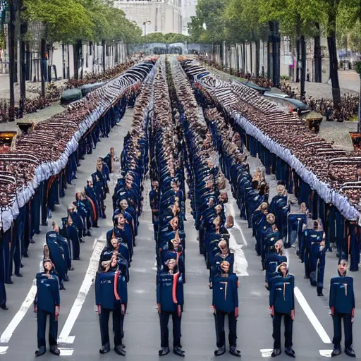 Image similar to a military parade doing goose steps while holding giant keyboards, 4 k photography