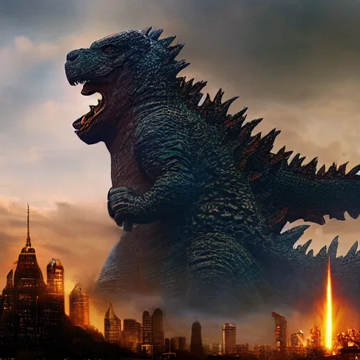 Prompt: godzilla with the head of winnie the pooh and the face of xi jinping, cinematic composition, epic dramatic lighting, realistic, hyperdetailed, photorealistic, photograph, epic scale by gaston bussiere