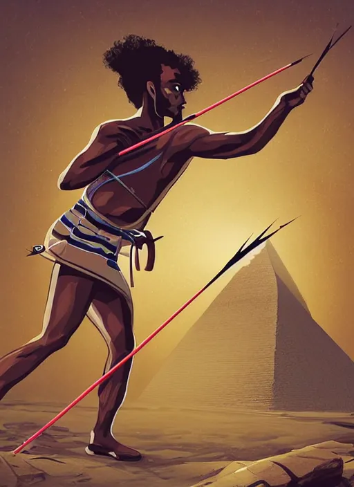 Image similar to illustration of a man shooting an arrow with a bow, digital illustration, egyptian art by brian despain, behance contest winner, afrofuturism, egyptian art, 2 d game art, hyper - realism