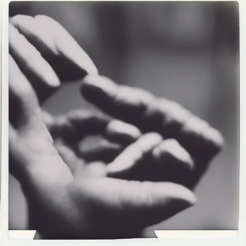 Image similar to close - up photo of a dismembered hand taken with a polaroid