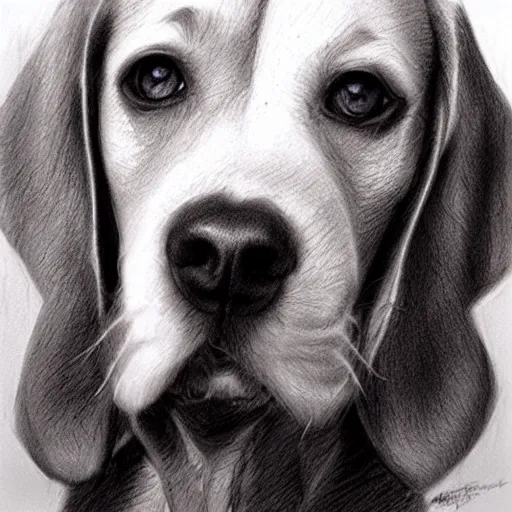 Image similar to beagle face only, pencil drawing, pastel, by marc simonetti