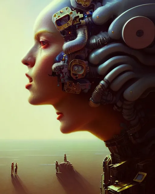 Image similar to a hyper - detailed 3 d render like an oil painting of dreambotmothership's self portrait, surreal concept art, lifelike, photorealistic, digital painting, aesthetic, smooth, sharp focus, artstation hd, by greg rutkowski, bruce pennington, valentina remenar and asher duran,