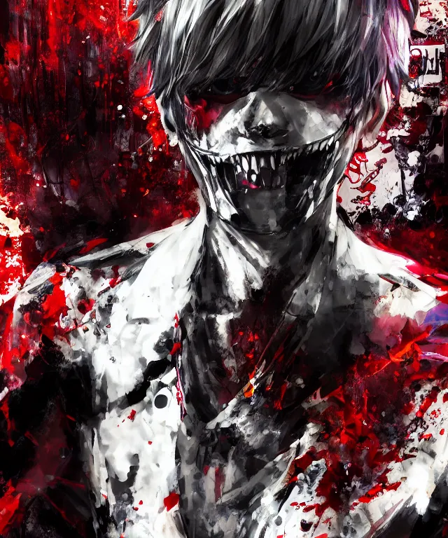 Image similar to kaneki ken, kakuja, tokyo ghoul, collaborative painting by greg ruthowski, yoshikata amano, yoji shinkawa, highly detailed, complex, exquisite and beautiful, 4 k, 8 k, artstation