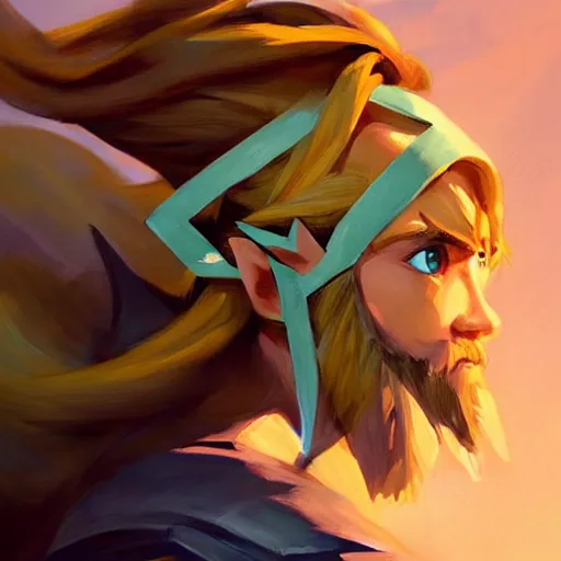 Prompt: greg manchess portrait painting of link in the legend of zelda as overwatch character, medium shot, asymmetrical, profile picture, organic painting, sunny day, matte painting, bold shapes, hard edges, street art, trending on artstation, by huang guangjian and gil elvgren and sachin teng