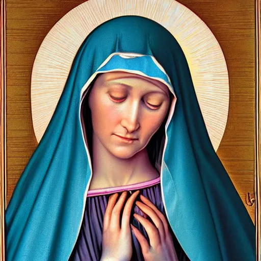 Prompt: portrait of crying gorgeous young mother mary our lady of sorrows by greg hildebrandt lisa frank beautiful high detail pastel colors