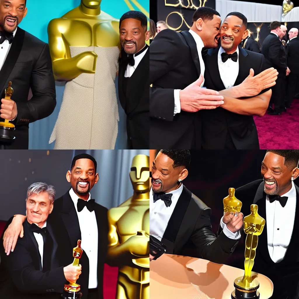 Prompt: the oscars with Will Smith slapping a dwarf, grek rutkowski, art station