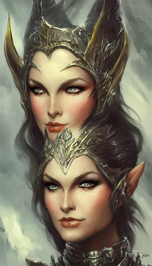 Image similar to elven queen character portrait by frank frazetta, fantasy, dungeons & dragons, sharp focus, beautiful, artstation contest winner, detailed