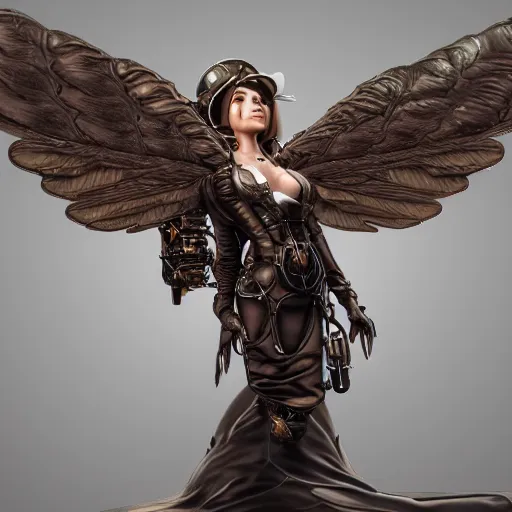 Prompt: a female steampunk angel with mechanical wings, artstation, 8k, hyper detailed