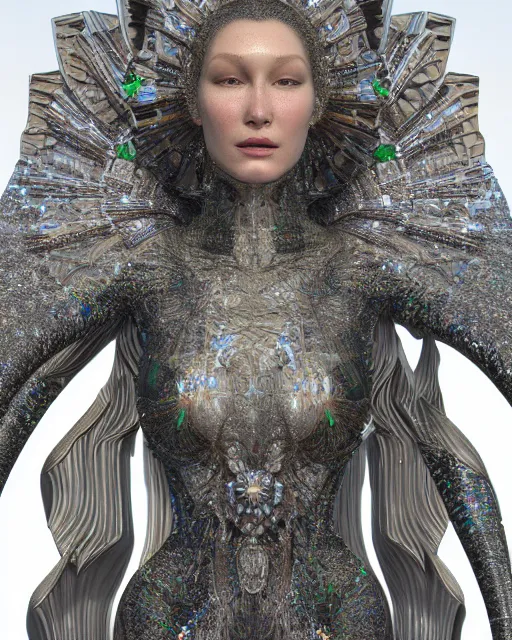 Image similar to a highly detailed metahuman 4 k close up render of an alien goddess bella hadid monument festival makeup in iris van herpen dress schiaparelli in diamonds crystals swarovski and jewelry iridescent in style of alphonse mucha gustav klimt trending on artstation made in unreal engine 4