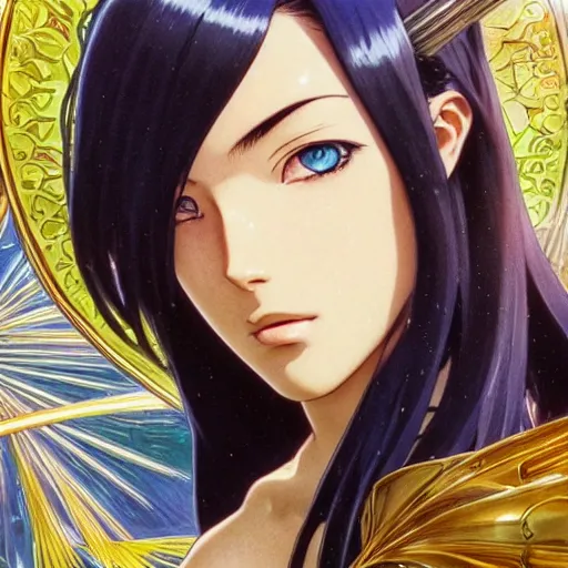 Image similar to highly detailed vfx portrait of nico robin by ( eiichiro oda ), makoto shinkai, alphonse mucha, sharp focus, art by artgerm and greg rutkowski!, backlit, harsh overhead sunlight, blue eyes!!, large aquiline nose!!, stanley kybric, kaoru mori, detailed, best of behance,