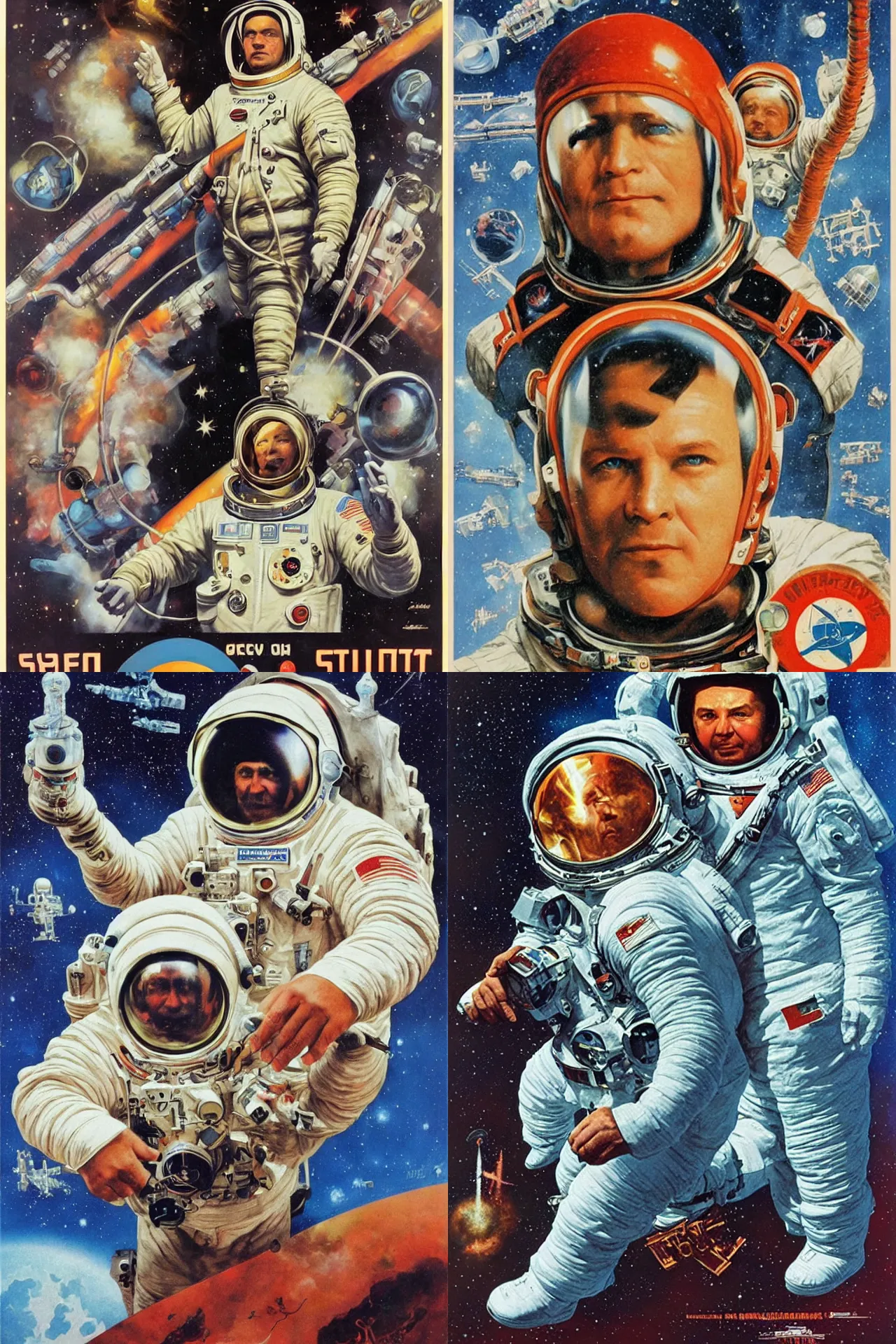 Prompt: poster of soviet cosmonaut by Drew Struzan