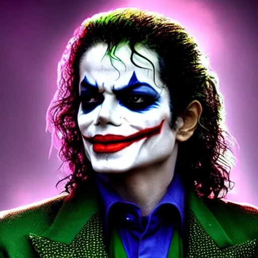 Image similar to stunning awe inspiring michael jackson as the joker, movie still 8 k hdr atmospheric lighting