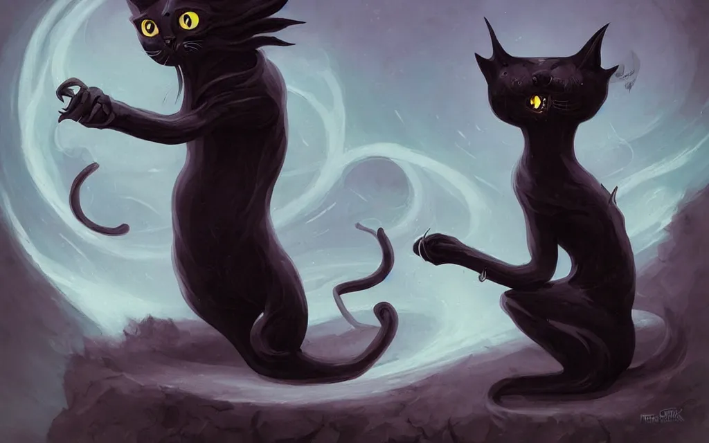 Image similar to a black terrific eldritch cat, hermaeus mora, by peter mohrbacher
