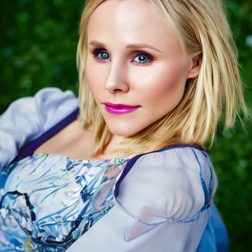 Image similar to beautiful highly detailed portrait photograph of kristen bell, 35mm, sigma f/1.4