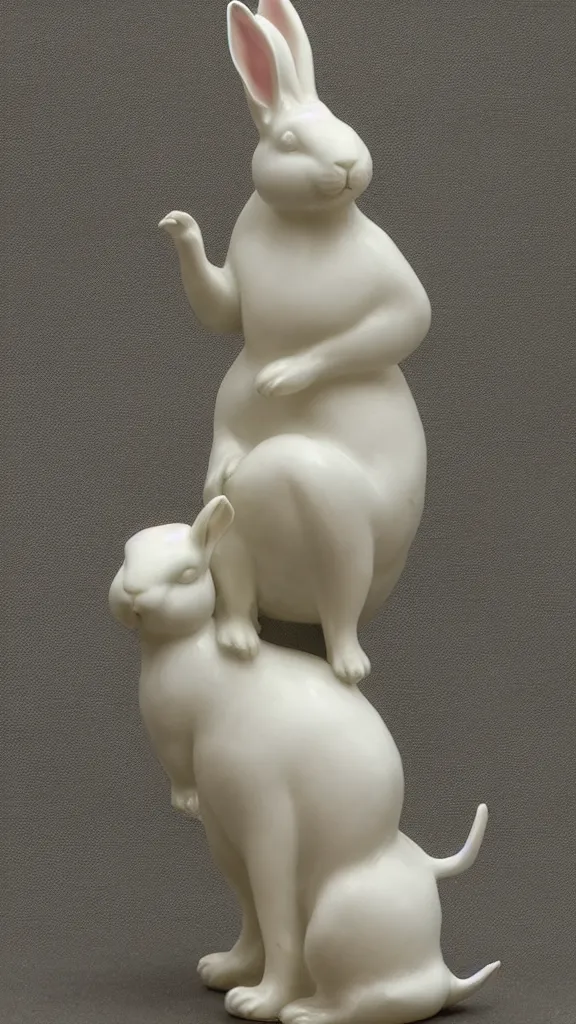 Image similar to porcelain rabbit statue with having a japanese kiseru in hand painted by john singer sargent