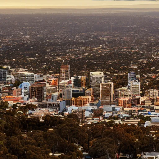 Image similar to Adelaide city viewed from the hills, realistic, photo studio, HDR, 8k, trending on artstation