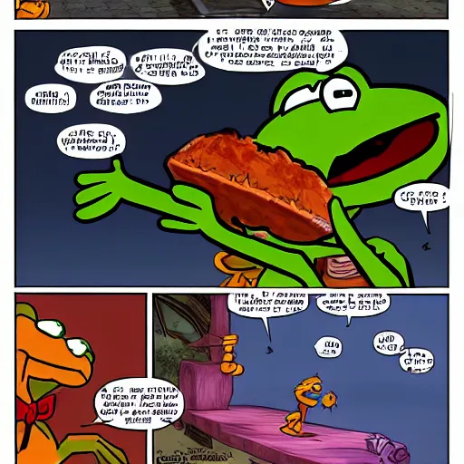 Image similar to garfield fights kermit in mortal kombat 2 0 7 7