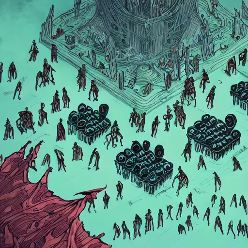 Image similar to cool strategy game inspired by elden ring by victo ngai