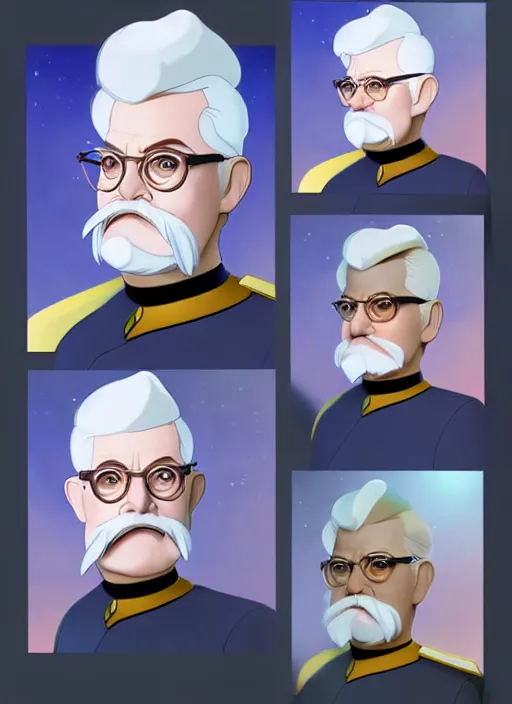 Image similar to cute star trek officer colonel sanders, natural lighting, path traced, highly detailed, high quality, digital painting, by don bluth and ross tran and studio ghibli and alphonse mucha, artgerm