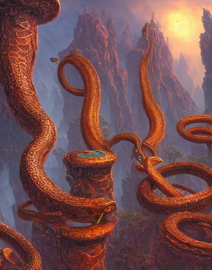 Prompt: serpent towers by Tyler Edlin, fractals, copper veins, high details, recursion
