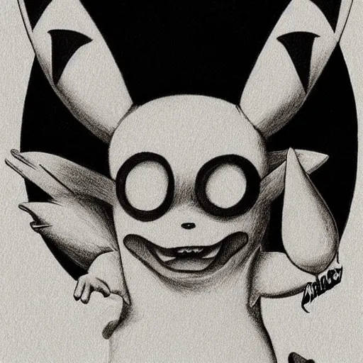 Prompt: a photorealistic pikachu by tim burton. Gothic. Portrait. Detailed.