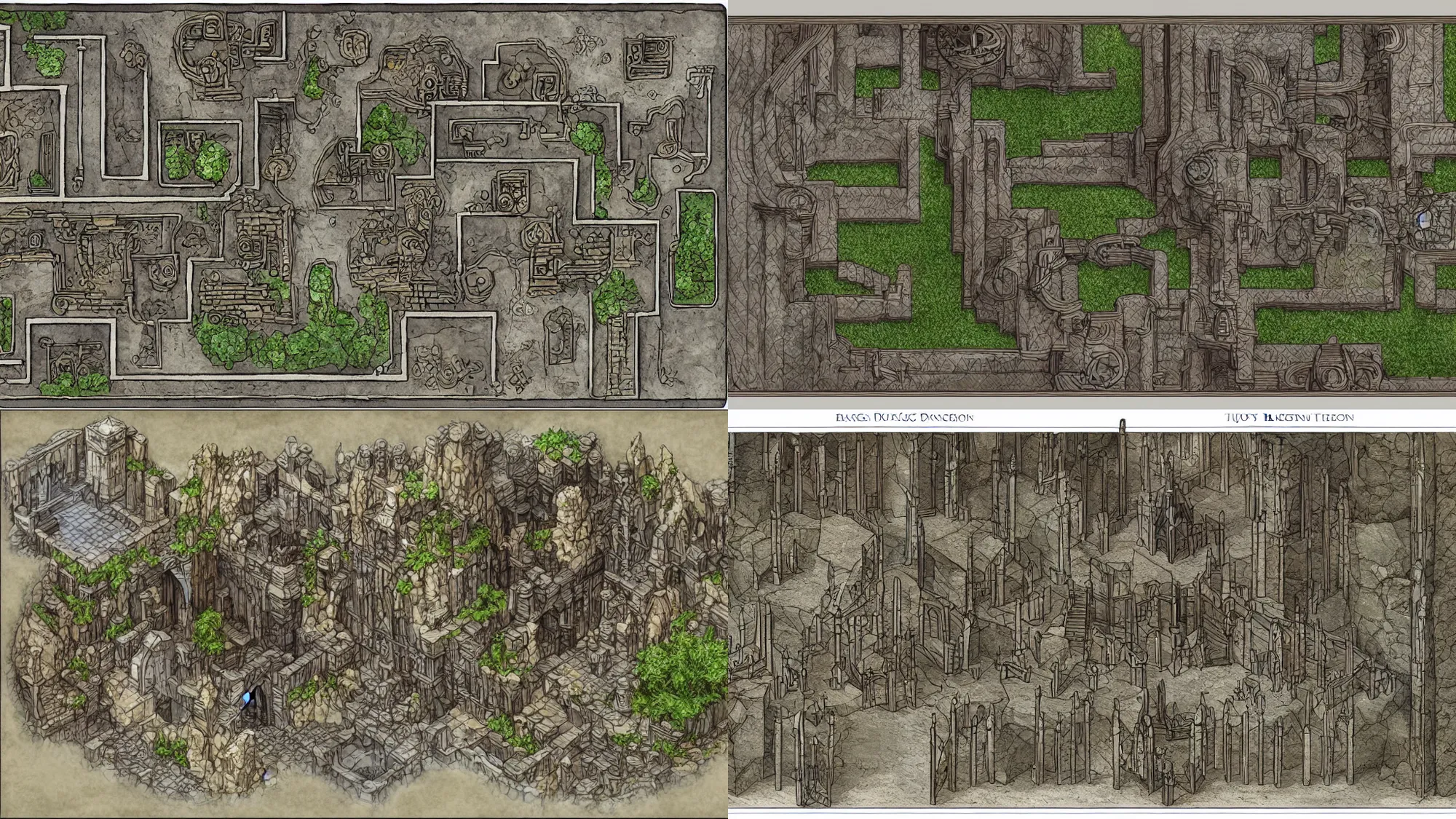 Prompt: huge fantasy dungeon, cross section architectural diagram